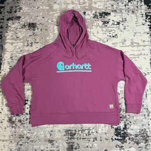 Carhartt Hoodie Women’s Sx XL Pink w/Teal Logo Graphic Tencel Fiber Series